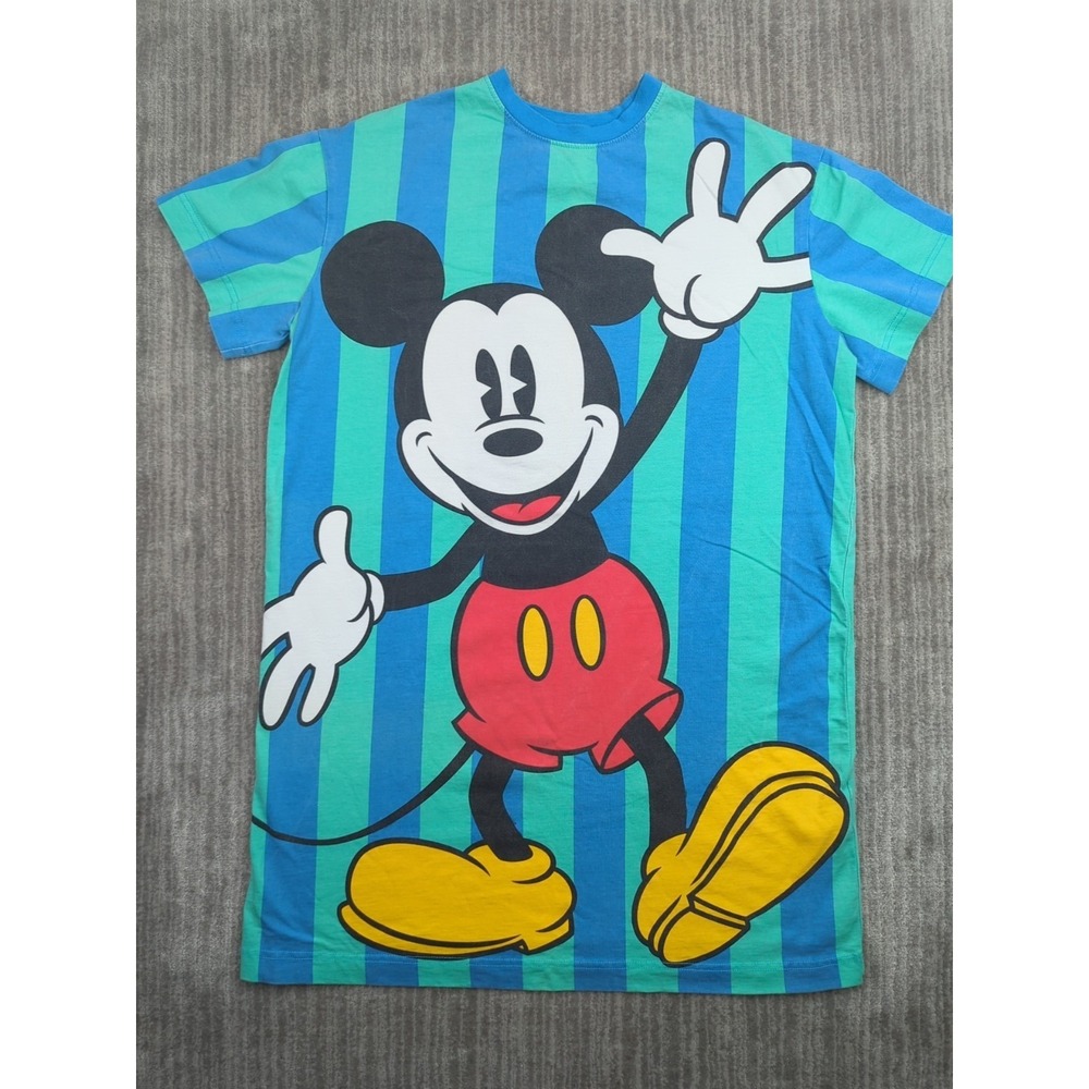 Disney Parks Mickey Mouse Blue Striped T-Shirt Dress Beach Coverup Womens Large